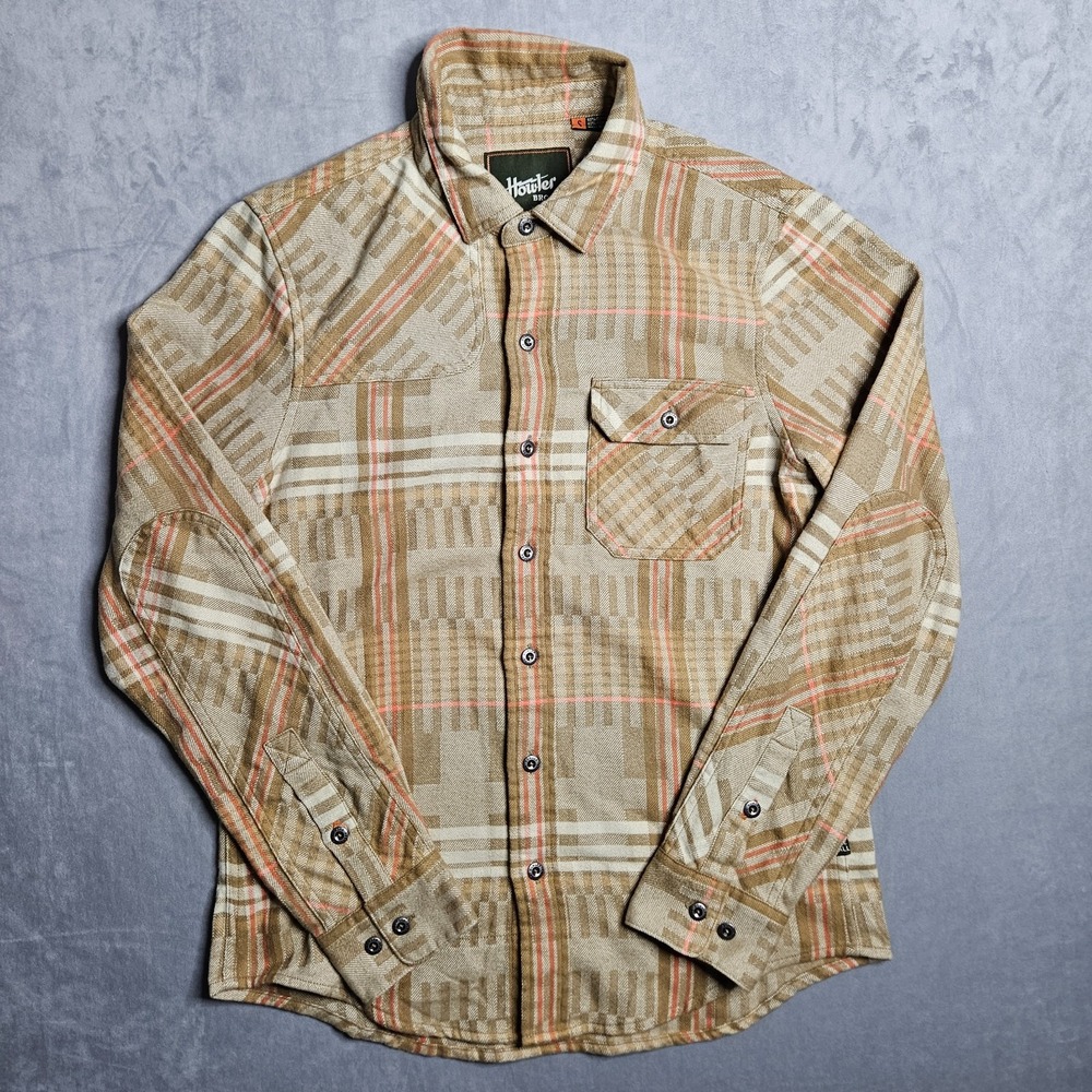 Howler Bros Harkers Flannel Shirt Mens Small Brown Plaid Button Up Pocket